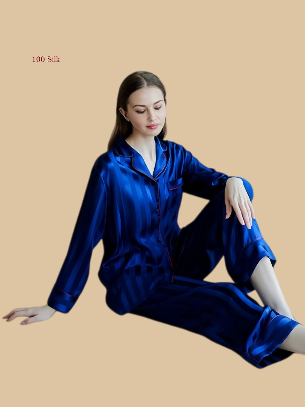 Women's Blue Striped Silk Pajamas
