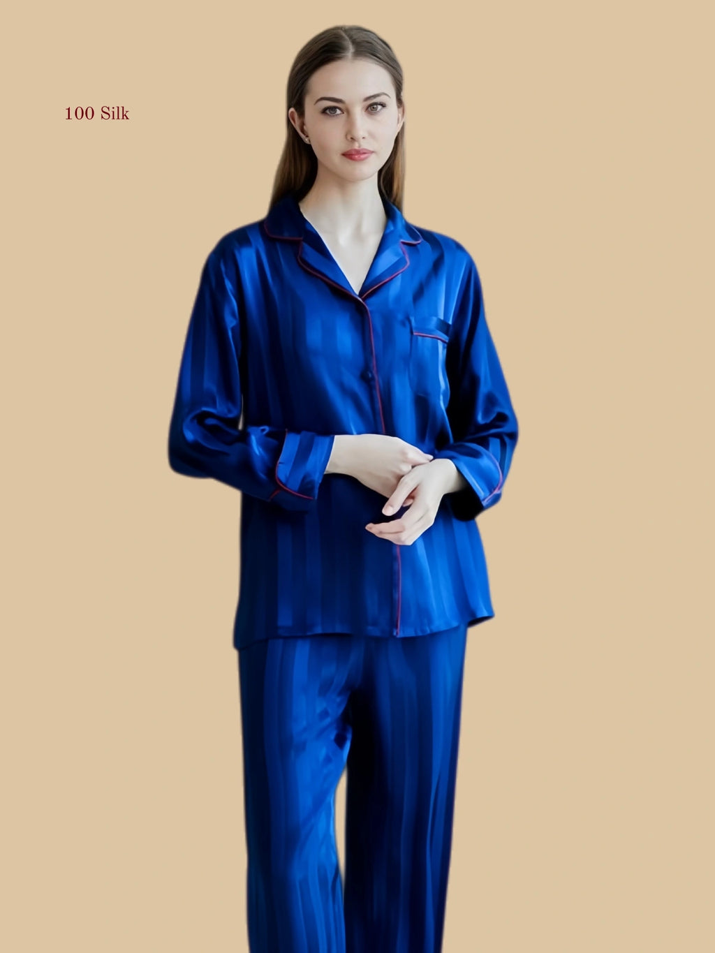 Women's Blue Striped Silk Pajamas