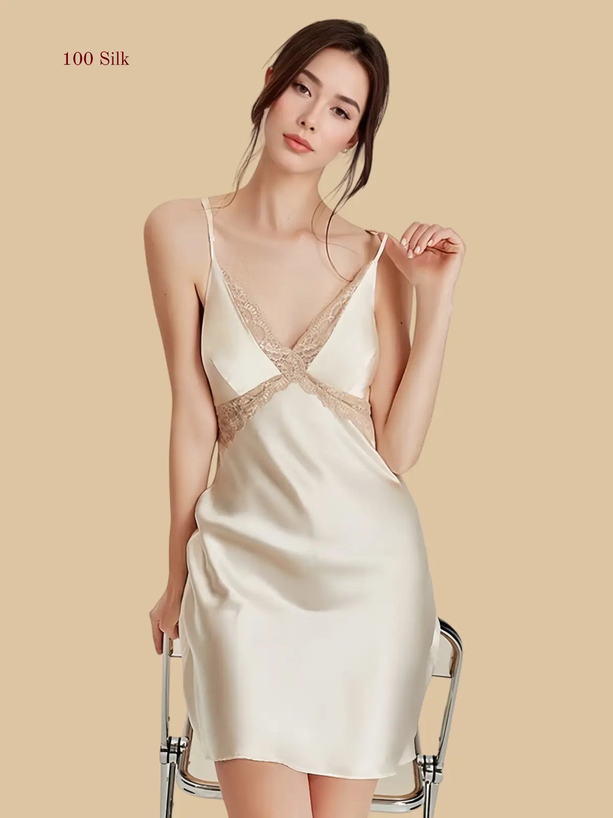 Women's Cream Silk Slip Dress