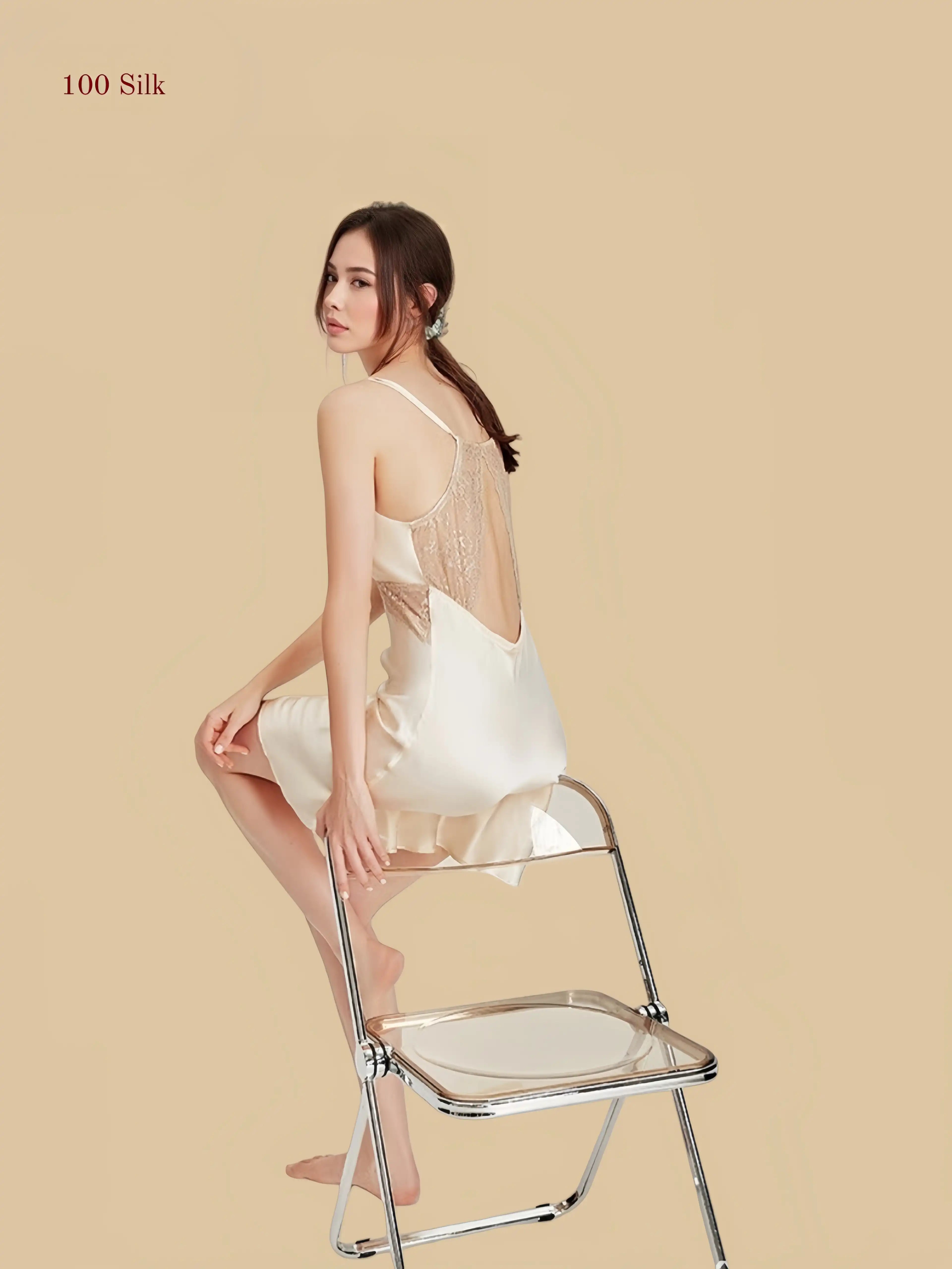 Women's Cream Silk Slip Dress