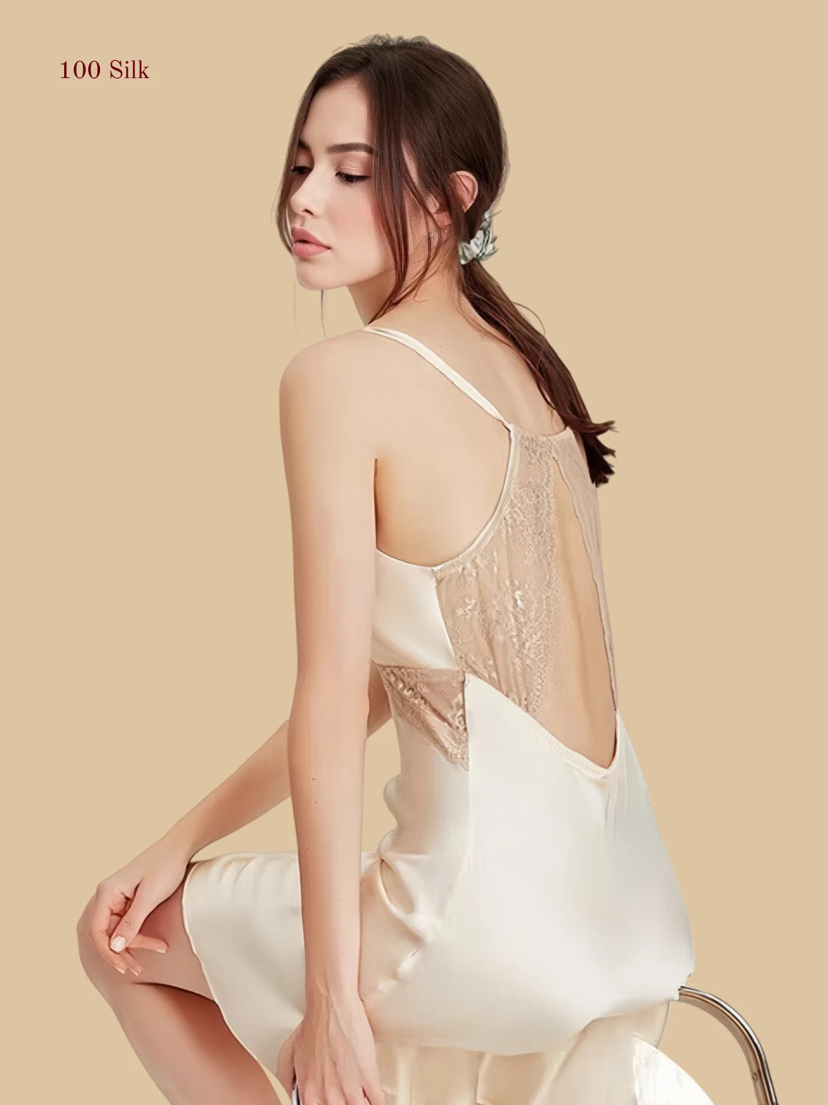 Women's Cream Silk Slip Dress