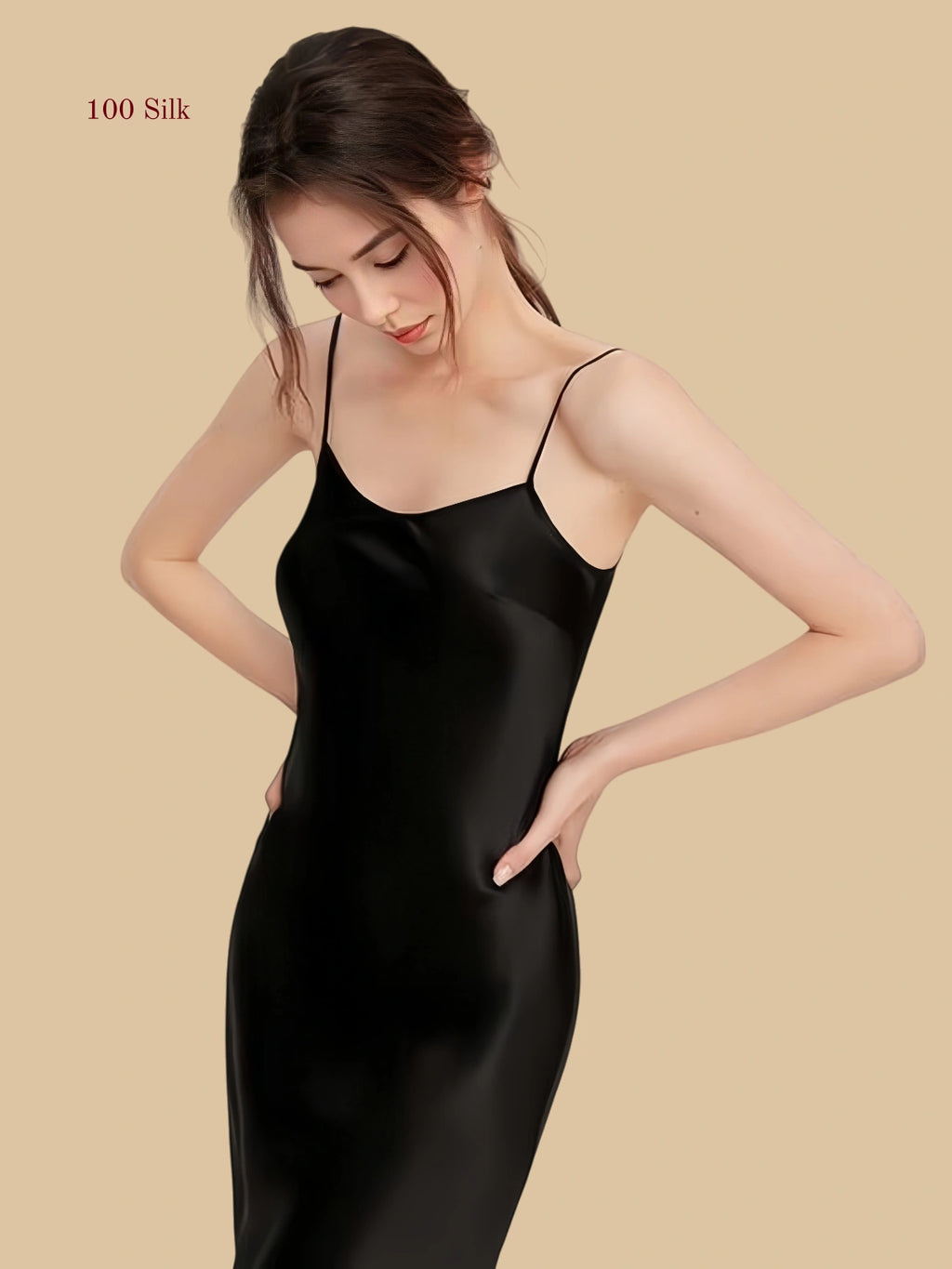 Women's Long Black Silk Slip Dress
