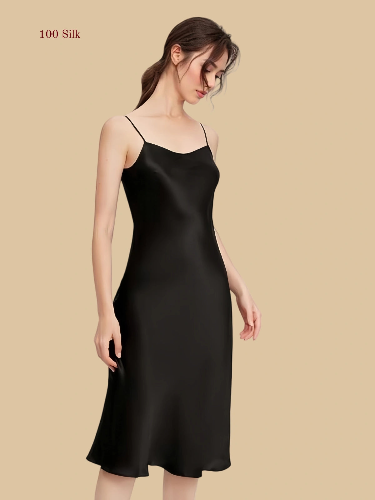 Women's Long Black Silk Slip Dress