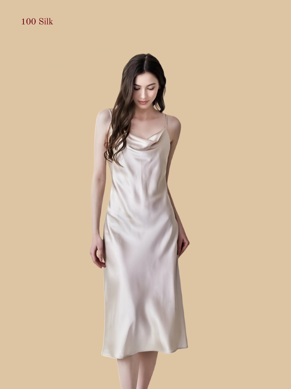 Women's Elegance Long Black Silk Slip Dress