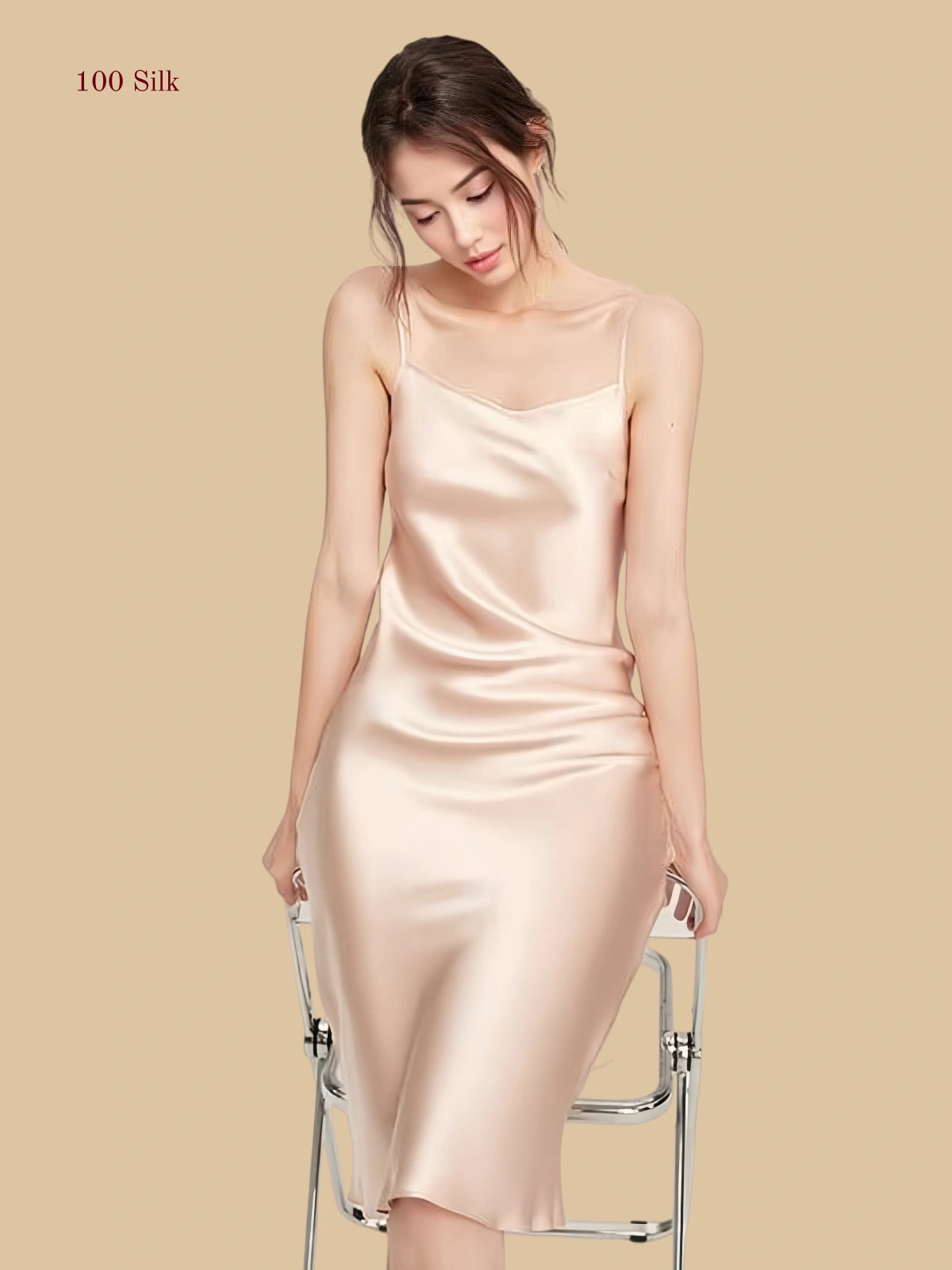 Women's Long Black Silk Slip Dress