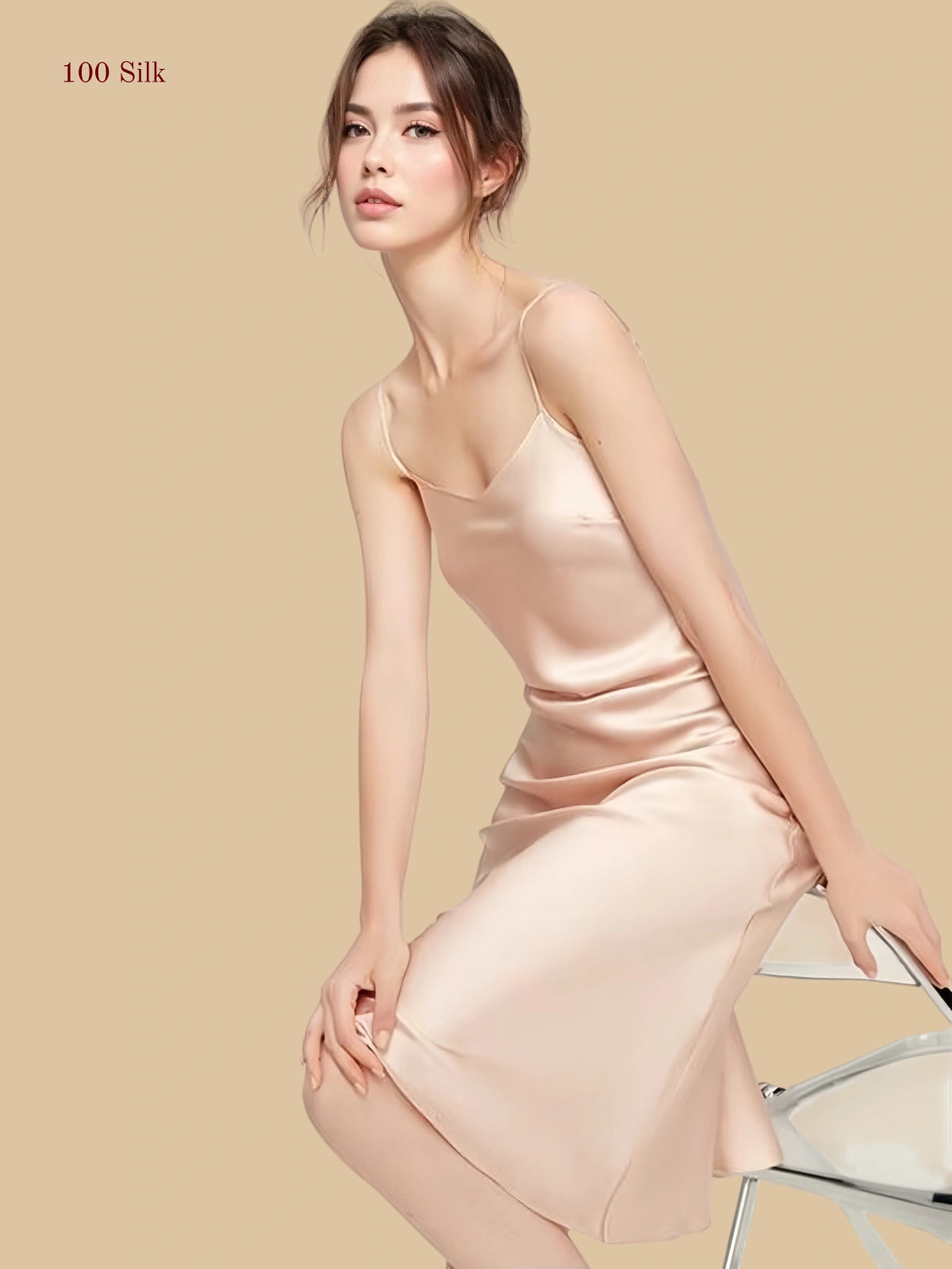 19mm silk camisole dress with soft scoop neckline front view