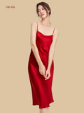 19mm red silk camisole dress with soft scoop neckline front view