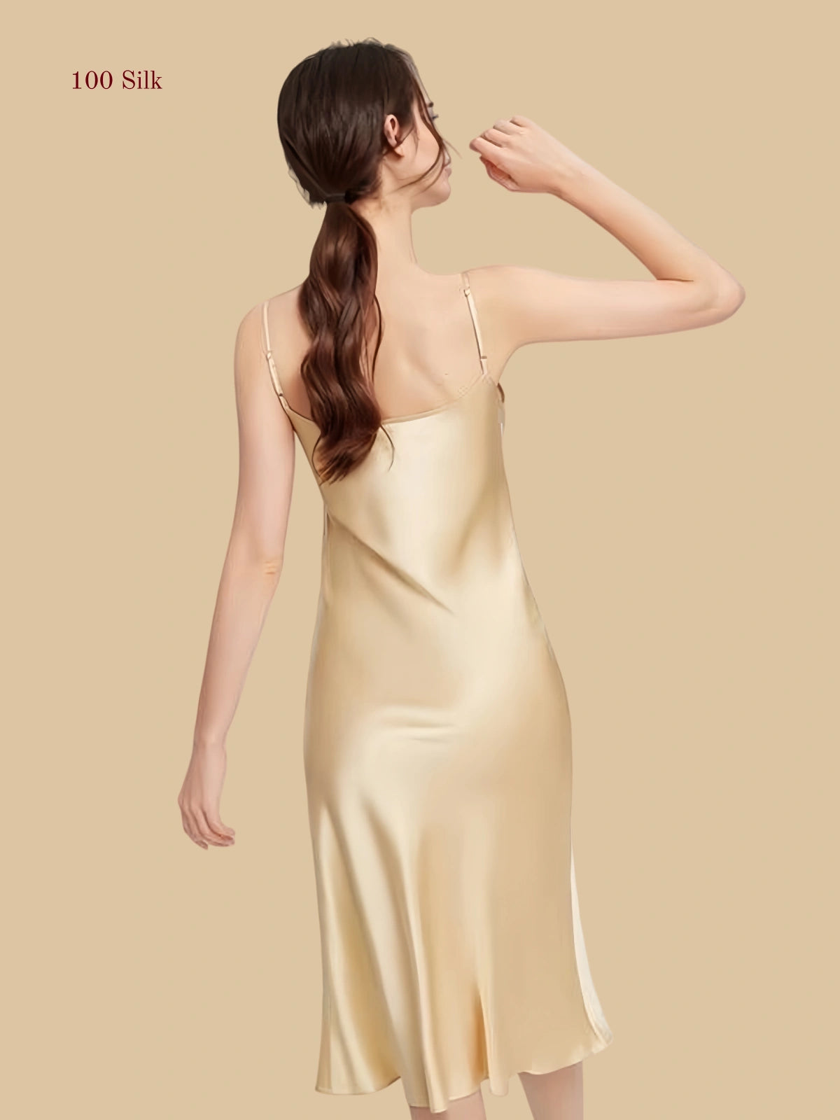 back view of silk dress with clean upper line