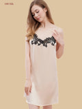 19mm v neck silk pajama dress black floral lace contrast off-white front view