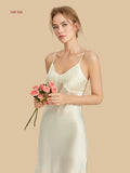 16mm off-white silk camisole dress with soft V neckline front view