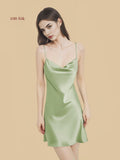 19mm draped-neck nightgown front view in avocado green