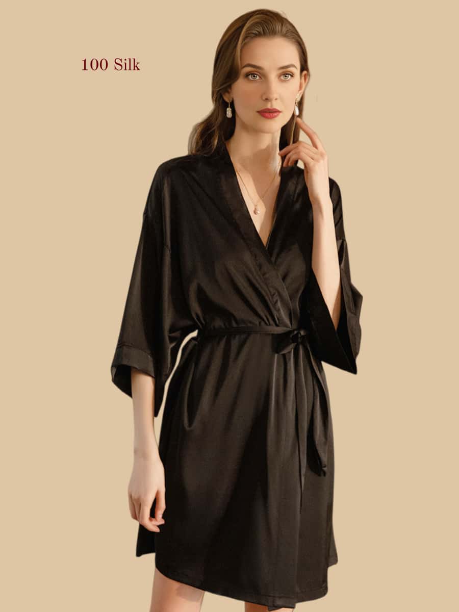 Women's Short Silk Bathrobe - 100% Mulberry Silk Silk Nightgown And Robe Set | Silkgala