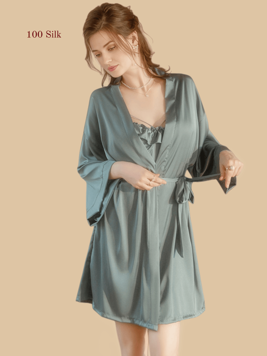 Women's Short Silk Bathrobe - 100% Mulberry Silk Silk Nightgown And Robe Set | Silkgala