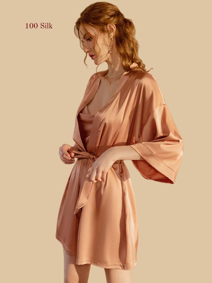 Women's Short Silk Bathrobe
