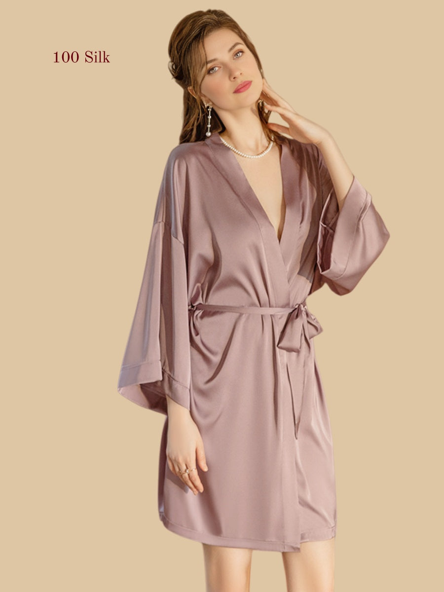 Women's Short Silk Bathrobe - 100% Mulberry Silk Silk Nightgown And Robe Set | Silkgala