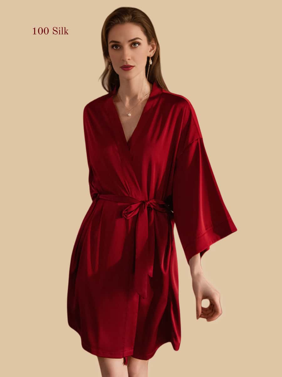 Women's Short Silk Bathrobe - 100% Mulberry Silk Silk Nightgown And Robe Set | Silkgala