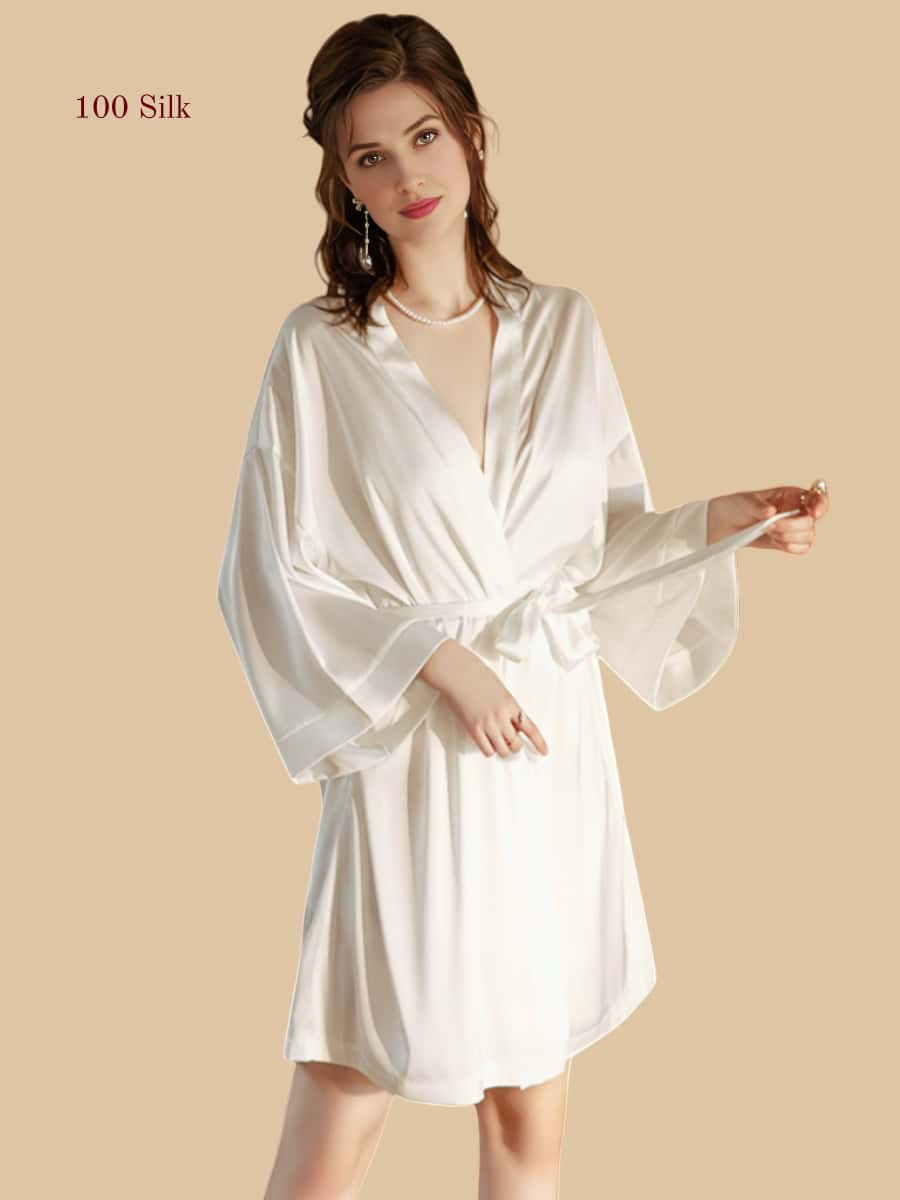 Women's Short Silk Bathrobe
