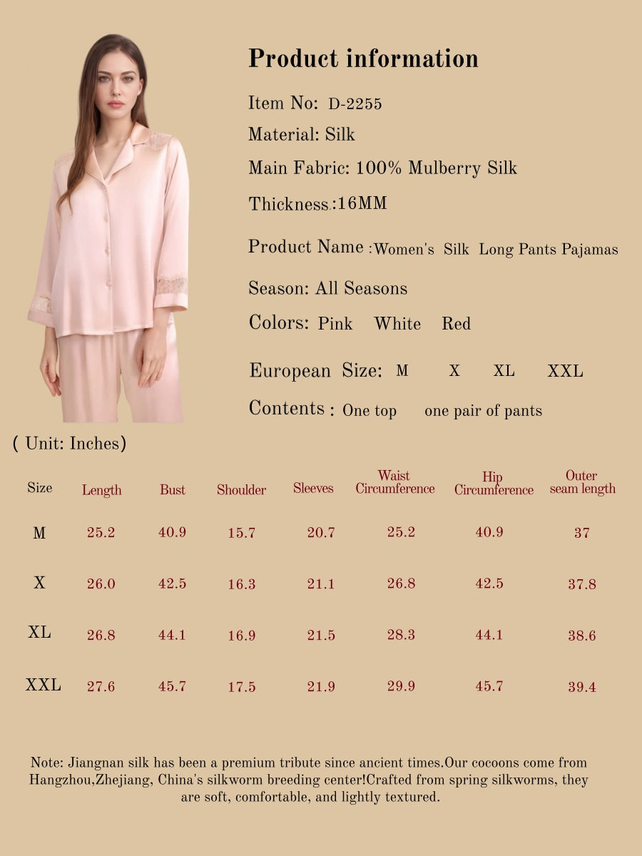 Women's  Silk  Long Pants Pajamas