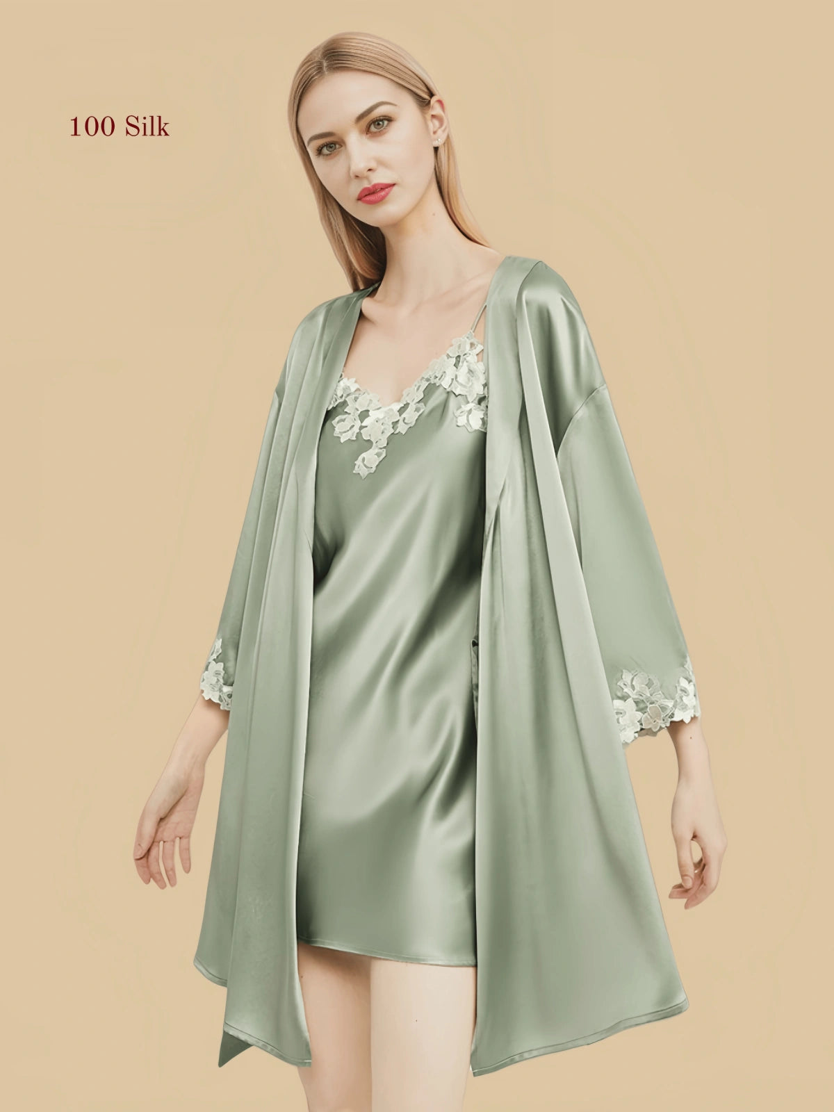 Silk Robe Inner 19mm Silk Robe and Slip Set | 3D Floral Lace Appliqué – Silkgala
