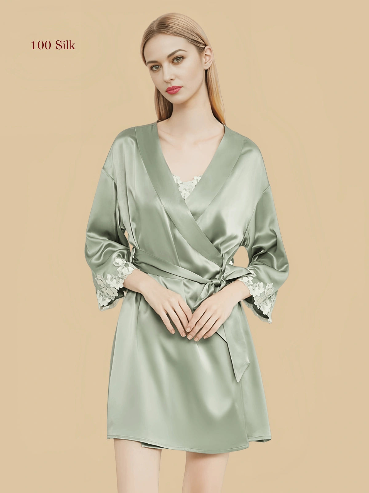 19mm Silk Robe and Slip Set | 3D Floral Lace Appliqué – Silkgala