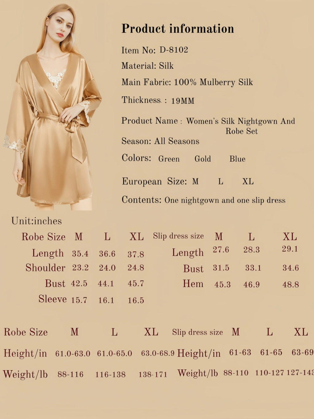 Women's Silk Nightgown And Robe Set