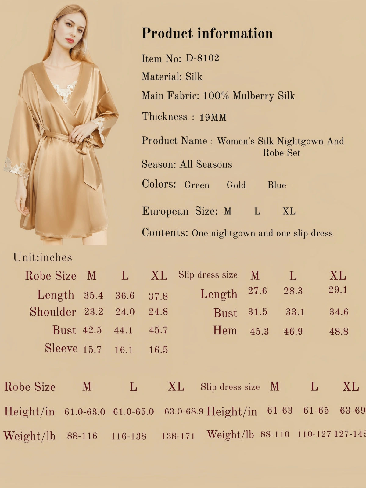 Women's Silk Nightgown And Robe Set