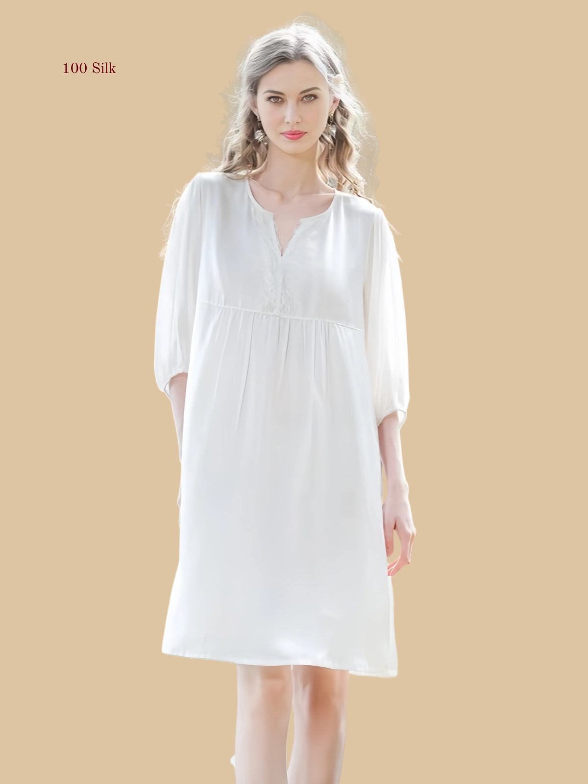 Women's Silk Three Quarter Length Sleeve Dress - 100% Mulberry Silk Silk Nightgown And Robe Set | Silkgala