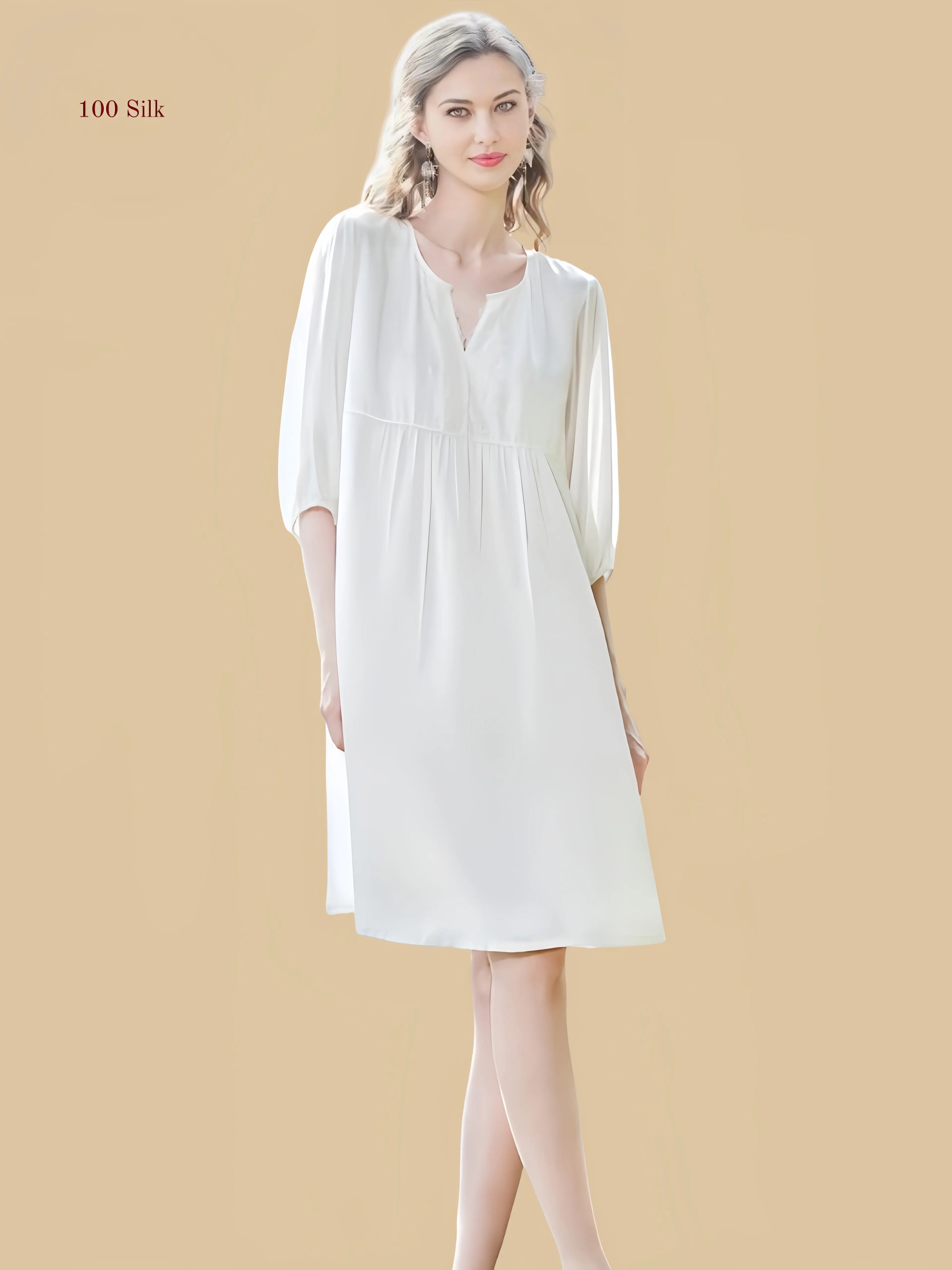 Women's Silk Three Quarter Length Sleeve Dress - 100% Mulberry Silk Silk Nightgown And Robe Set | Silkgala