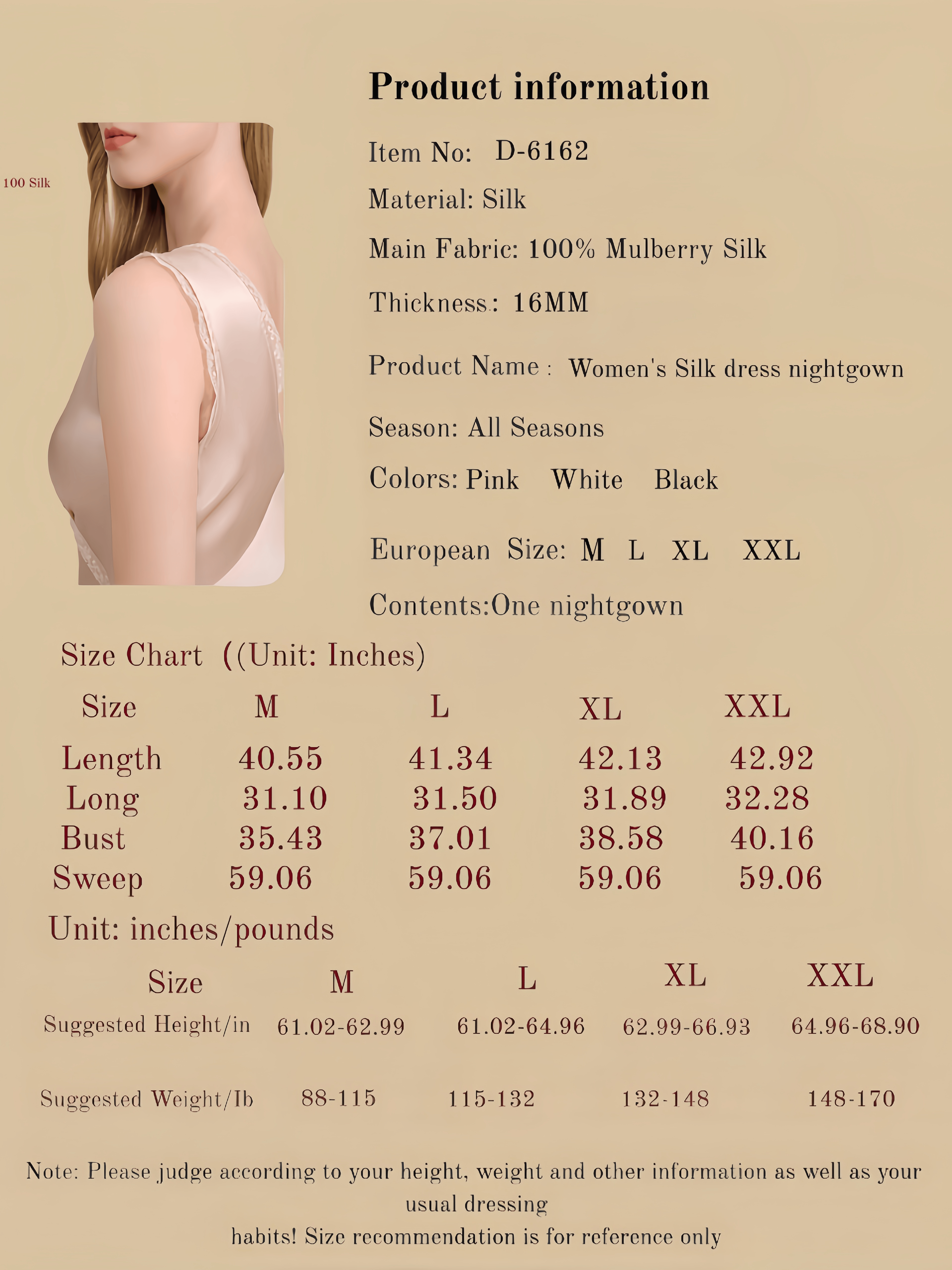 Women's Silk Dress Nightgown