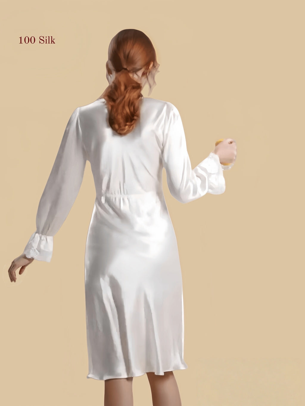 Women's Patchwork Long Silk Nightgown With Sleeves