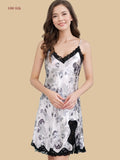 floral silk nightgown with lace neckline front view