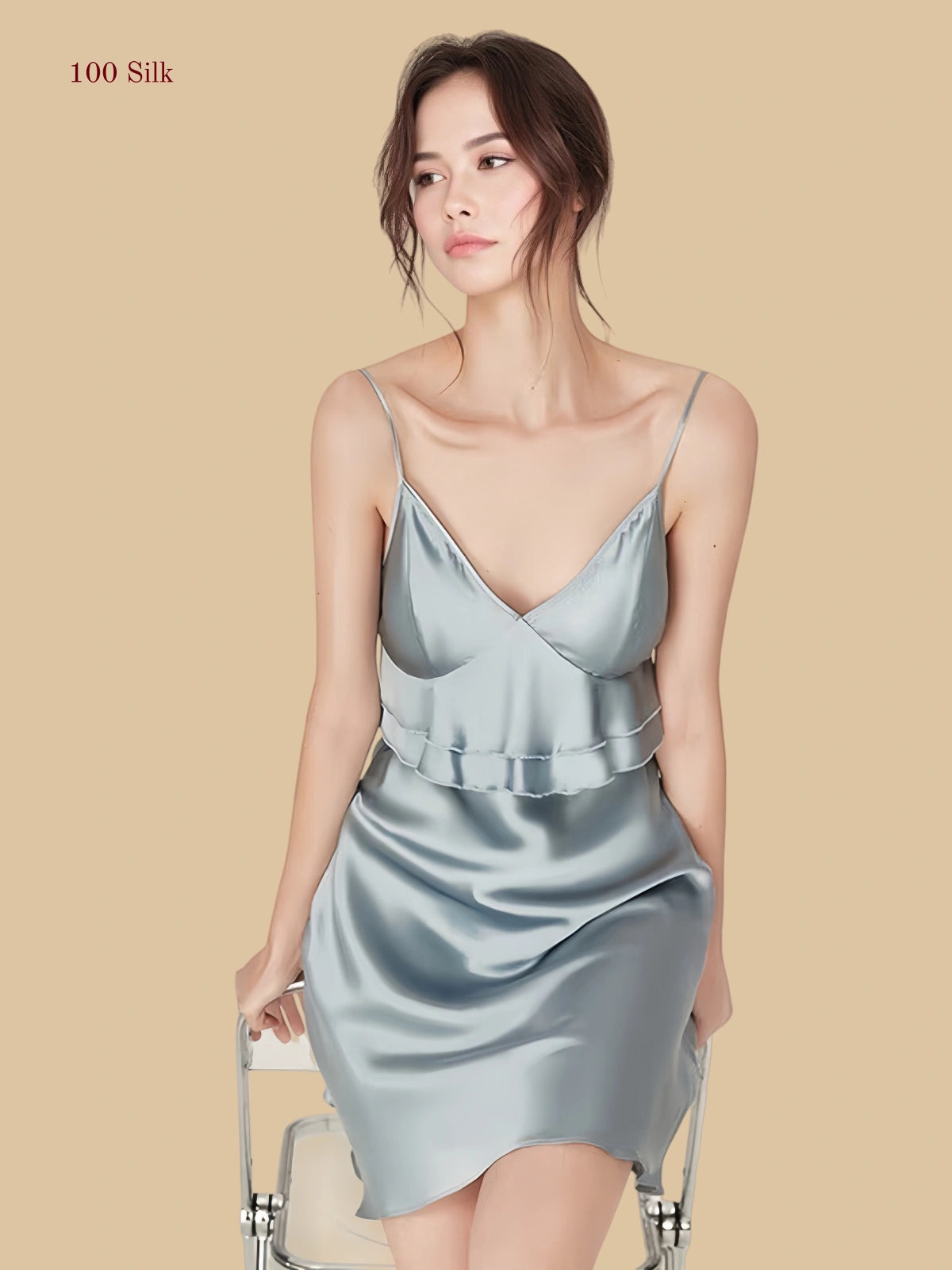 Women's Slip On Silk Dress With Breast Pads