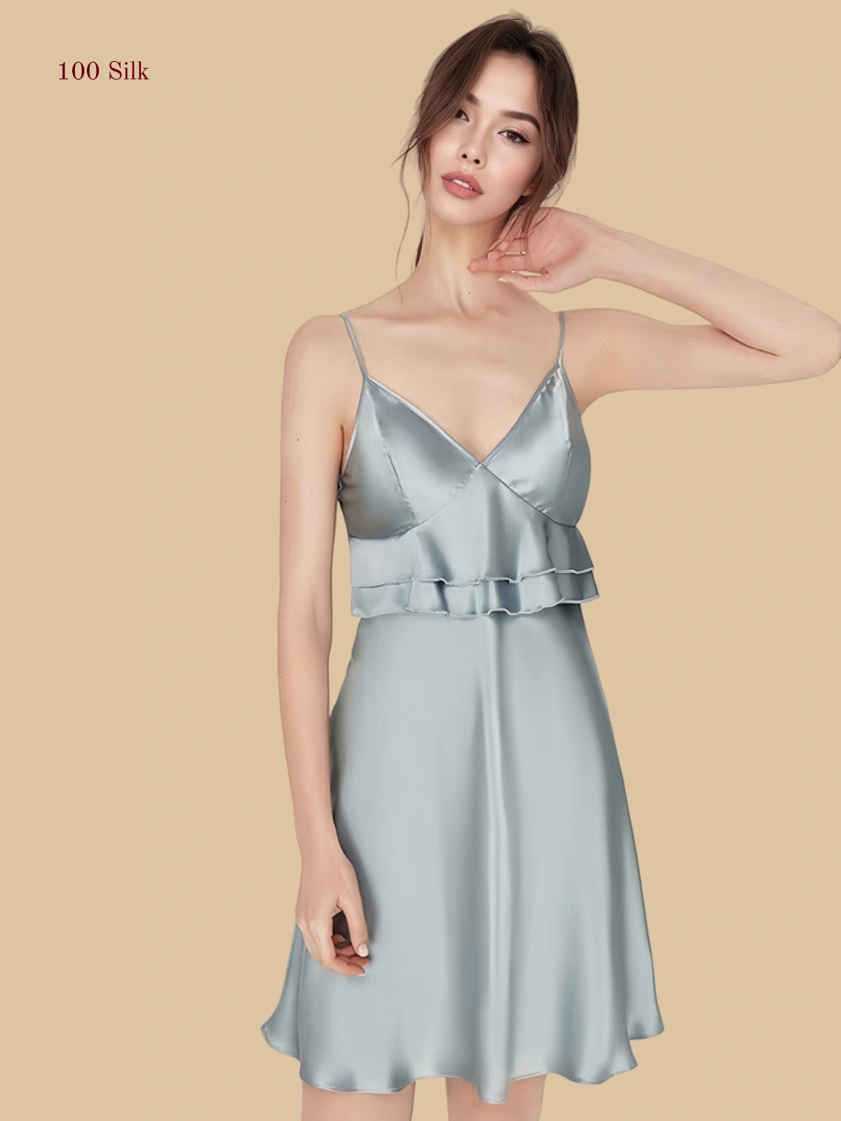 Women's Slip On Silk Dress With Breast Pads