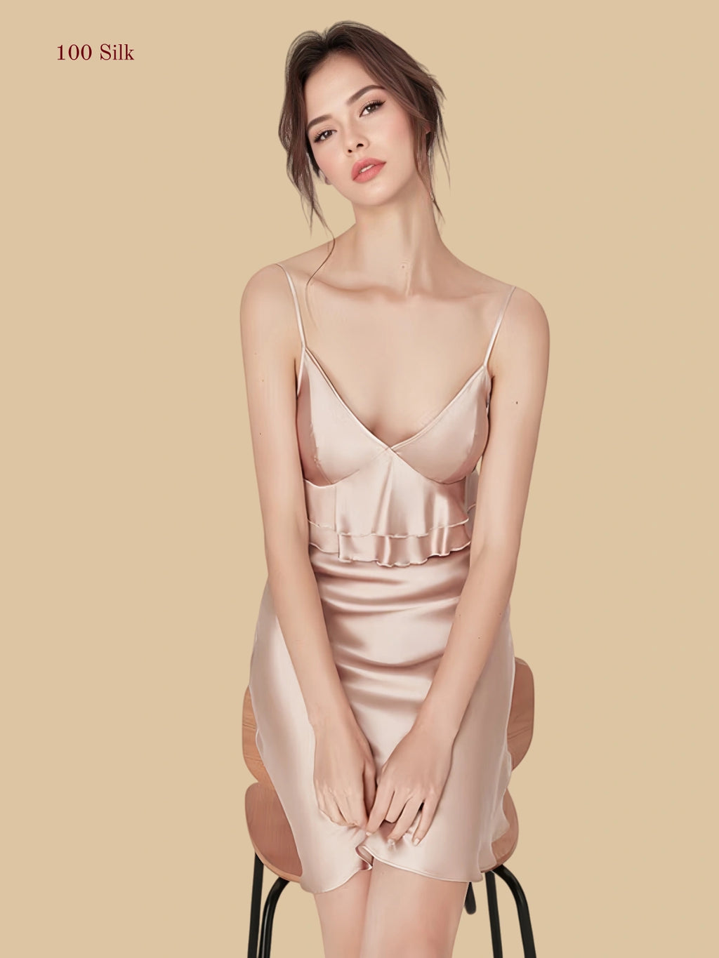 Women's Slip On Silk Dress With Breast Pads