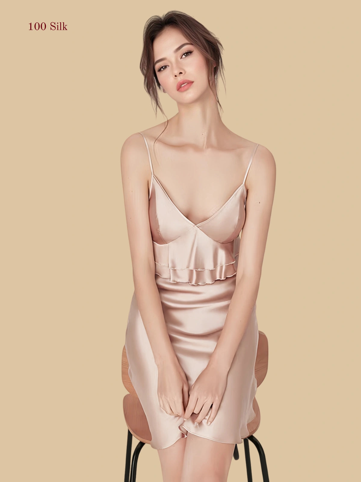 Women's Slip On Silk Dress With Breast Pads