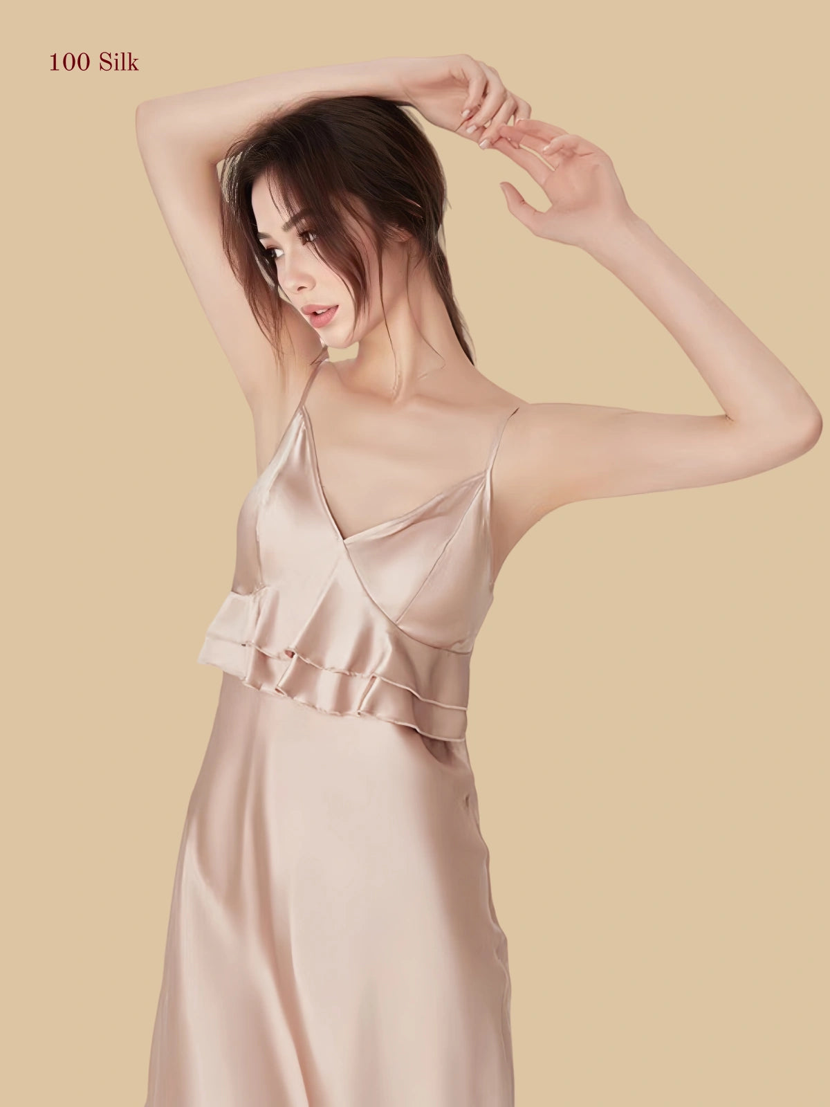 Women's Slip On Silk Dress With Breast Pads