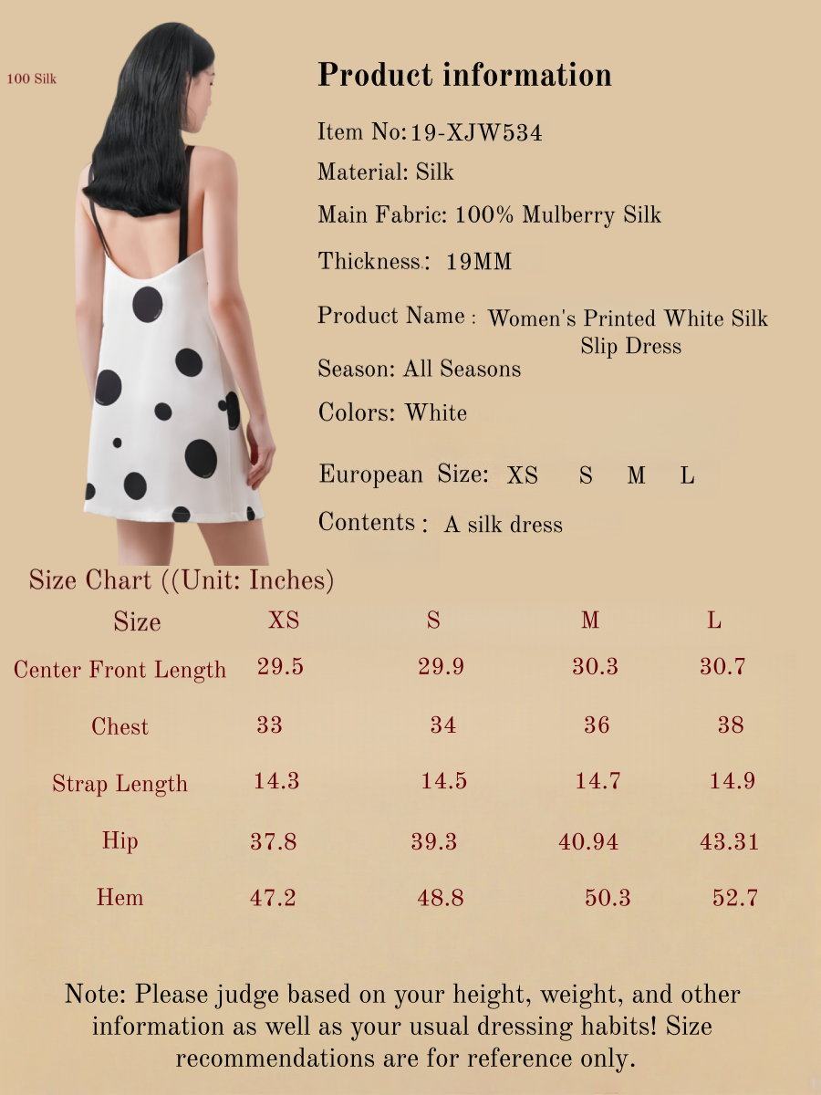 Women's Printed White Silk Slip Dress