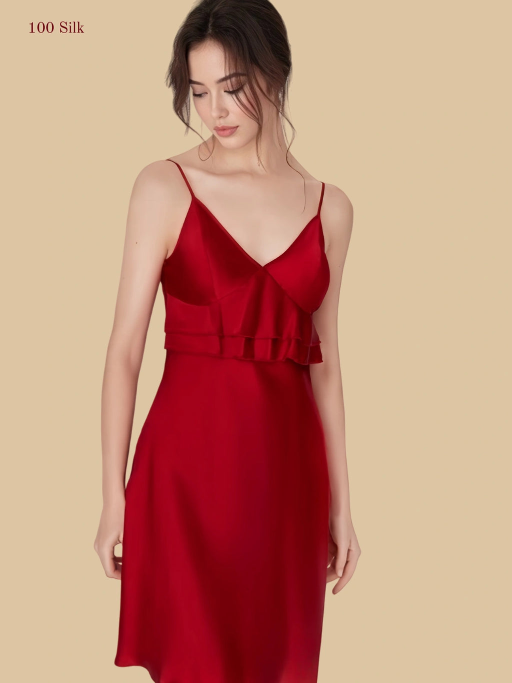 Women's Slip On Silk Dress With Breast Pads