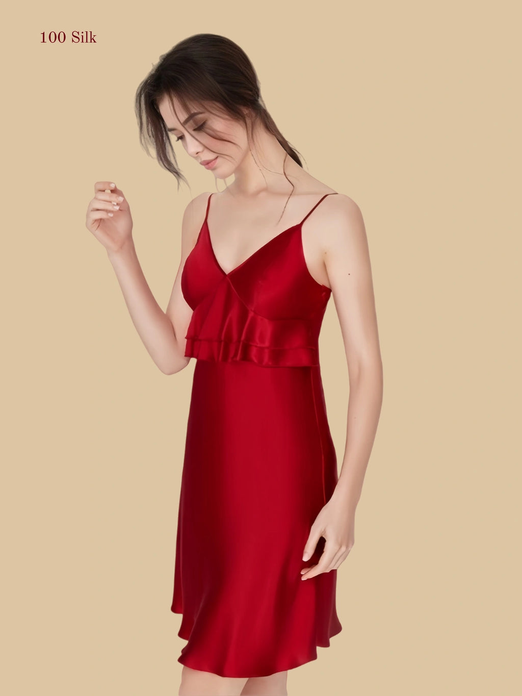 Women's Slip On Silk Dress With Breast Pads