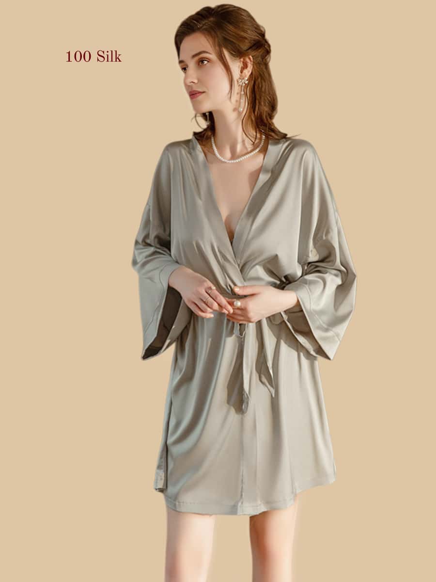 Women's Short Silk Bathrobe - 100% Mulberry Silk Silk Nightgown And Robe Set | Silkgala
