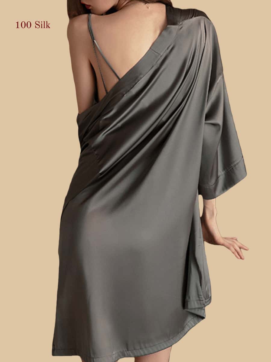 Women's Short Silk Bathrobe - 100% Mulberry Silk Silk Nightgown And Robe Set | Silkgala