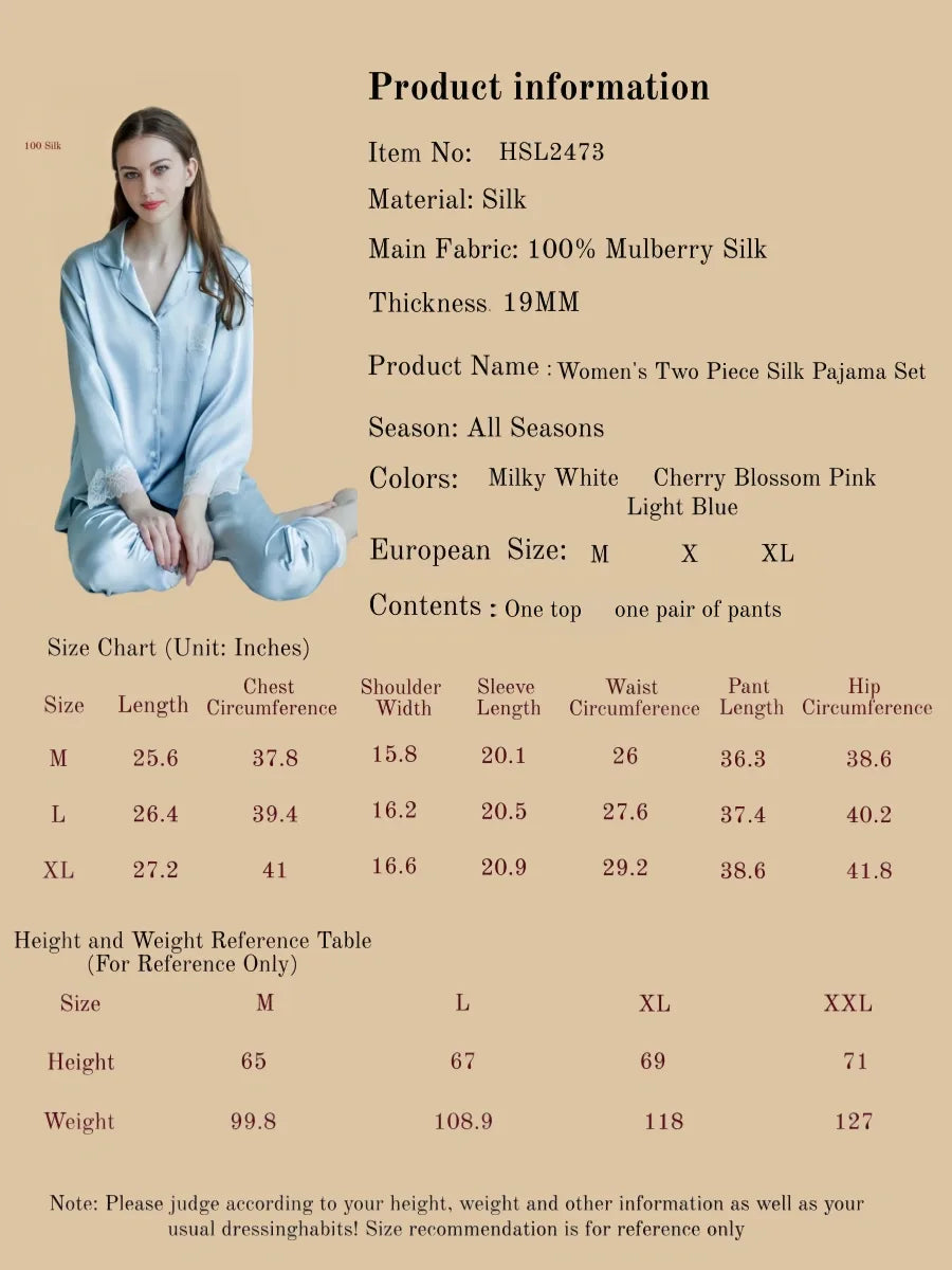 Women's Two Piece Silk Pajama Set