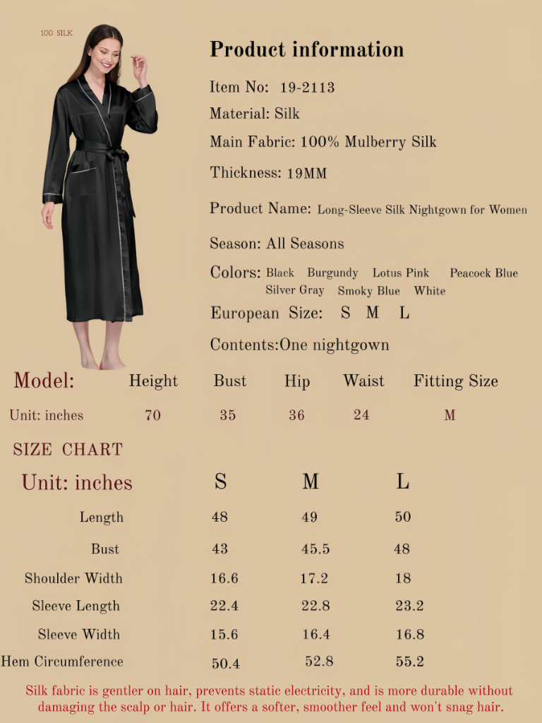 Women's long-sleeved silk nightgown