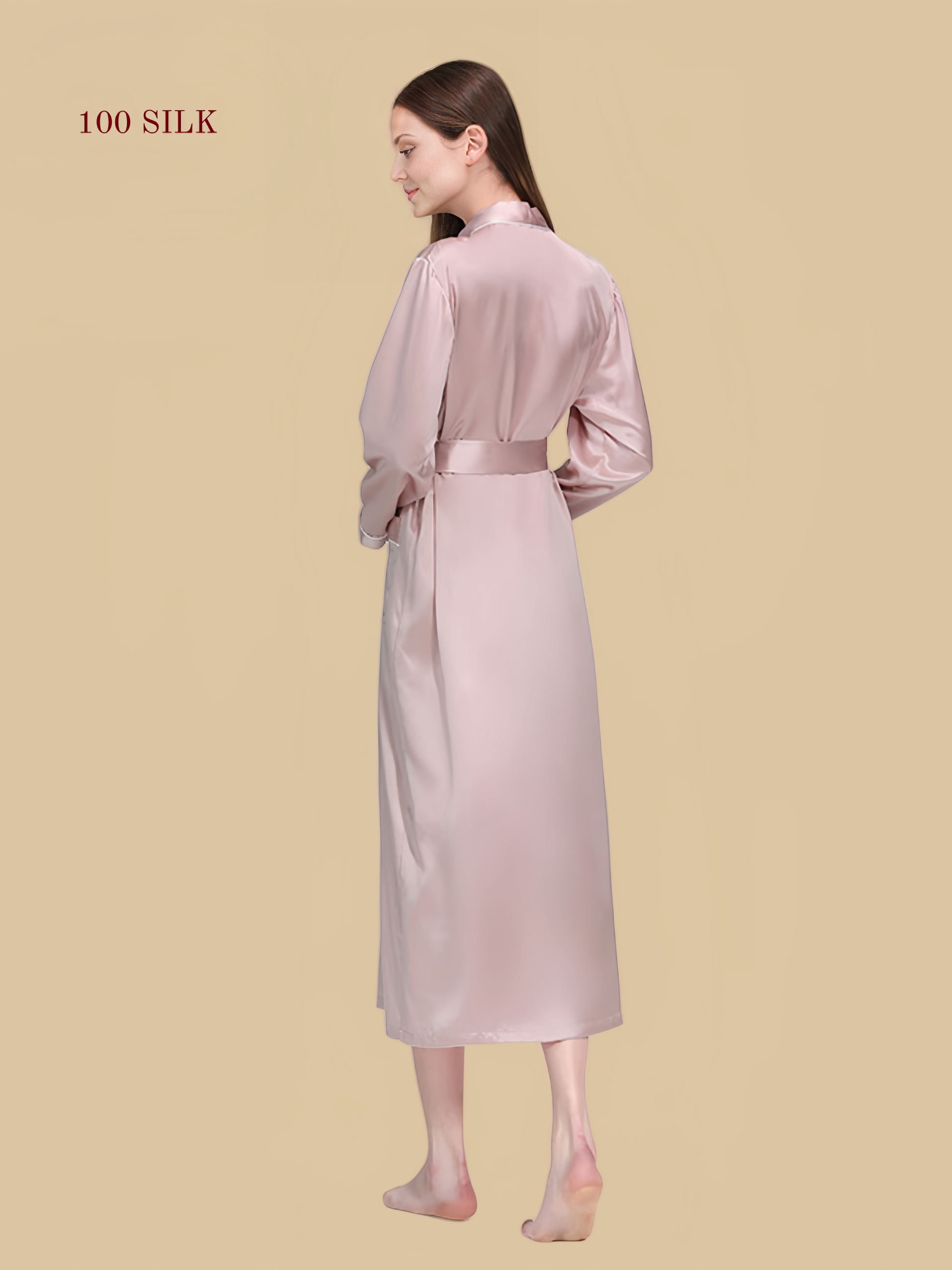 Women's long-sleeved silk nightgown