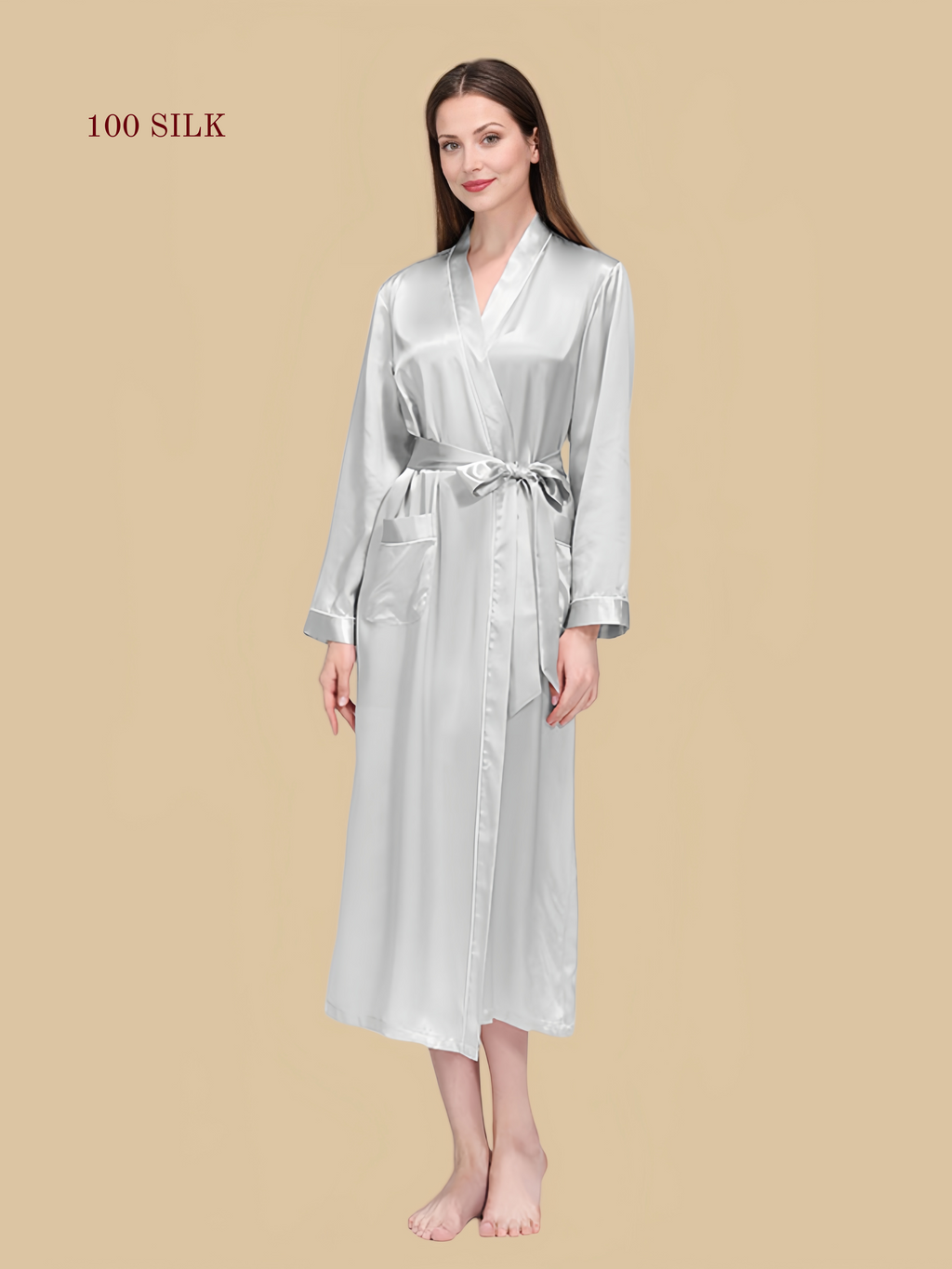 Women's long-sleeved silk nightgown