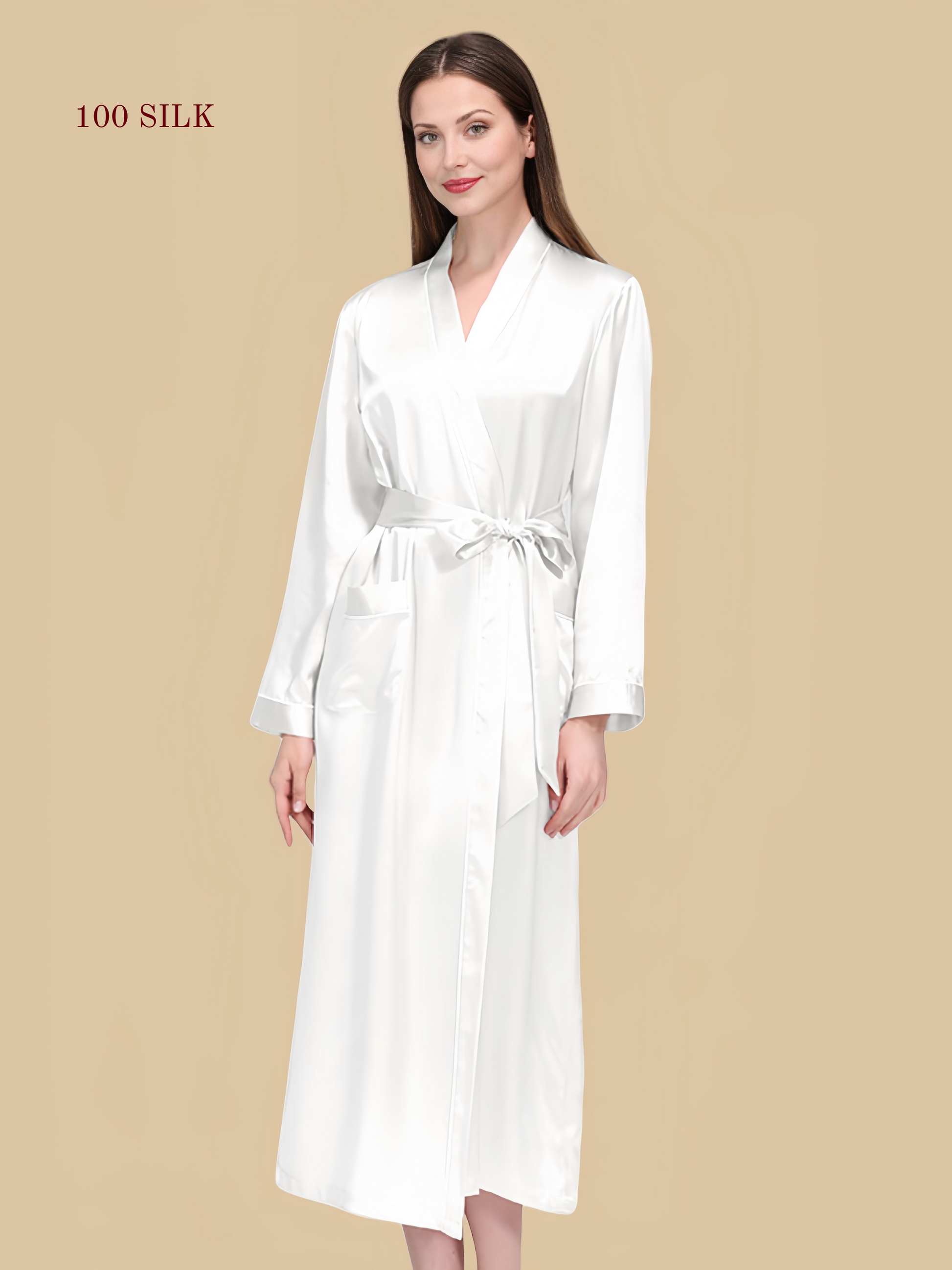 Women's long-sleeved silk nightgown