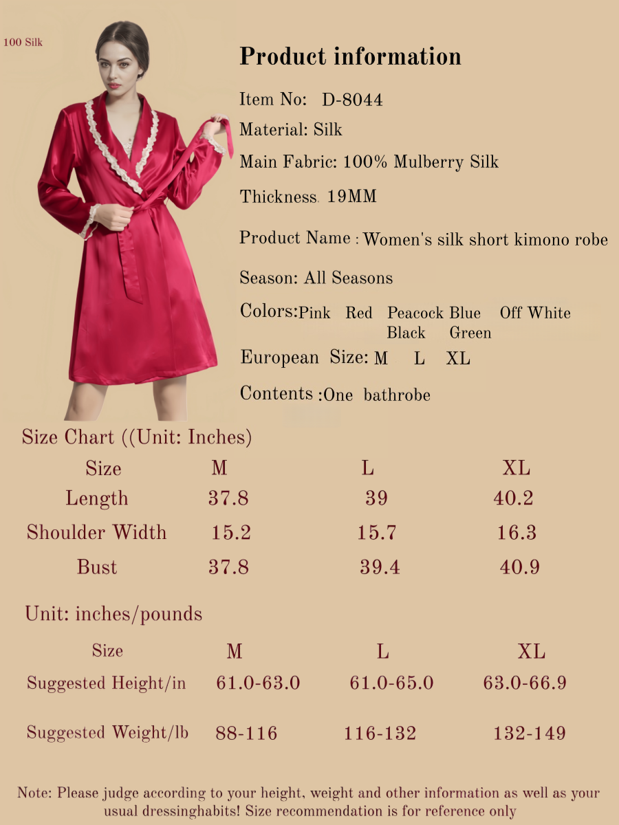 Women's silk short kimono robe