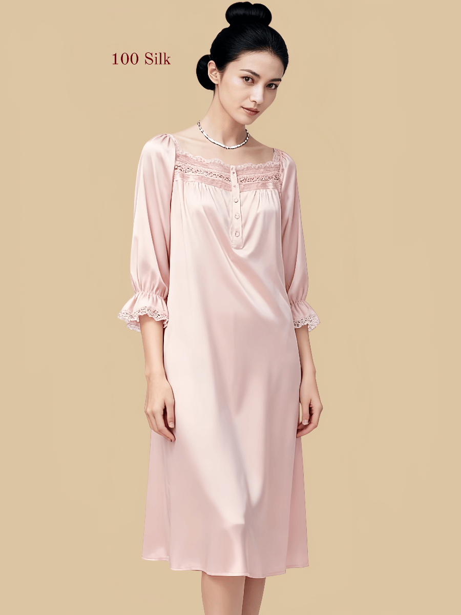 Women's long-sleeved silk nightdress