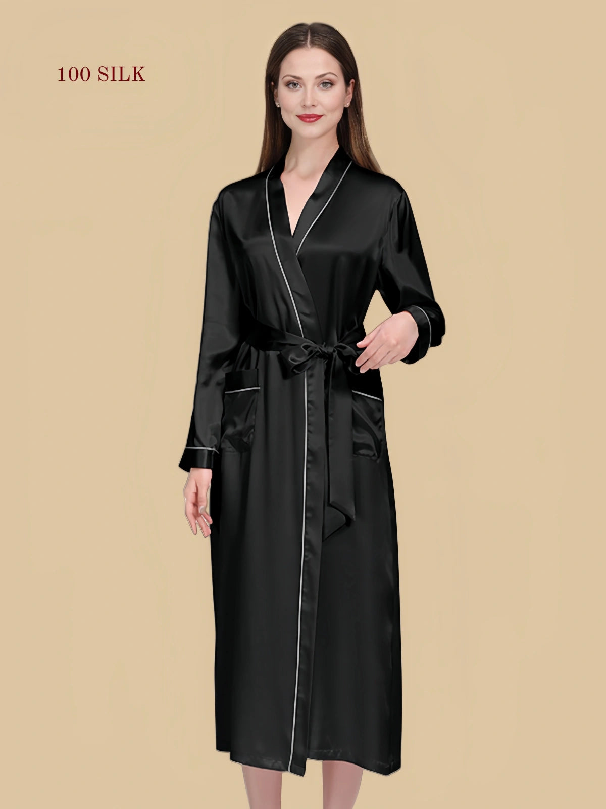 Women's long-sleeved silk nightgown