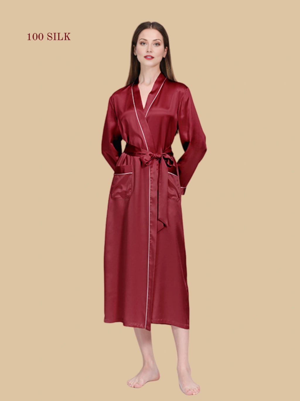 Women's long-sleeved silk nightgown